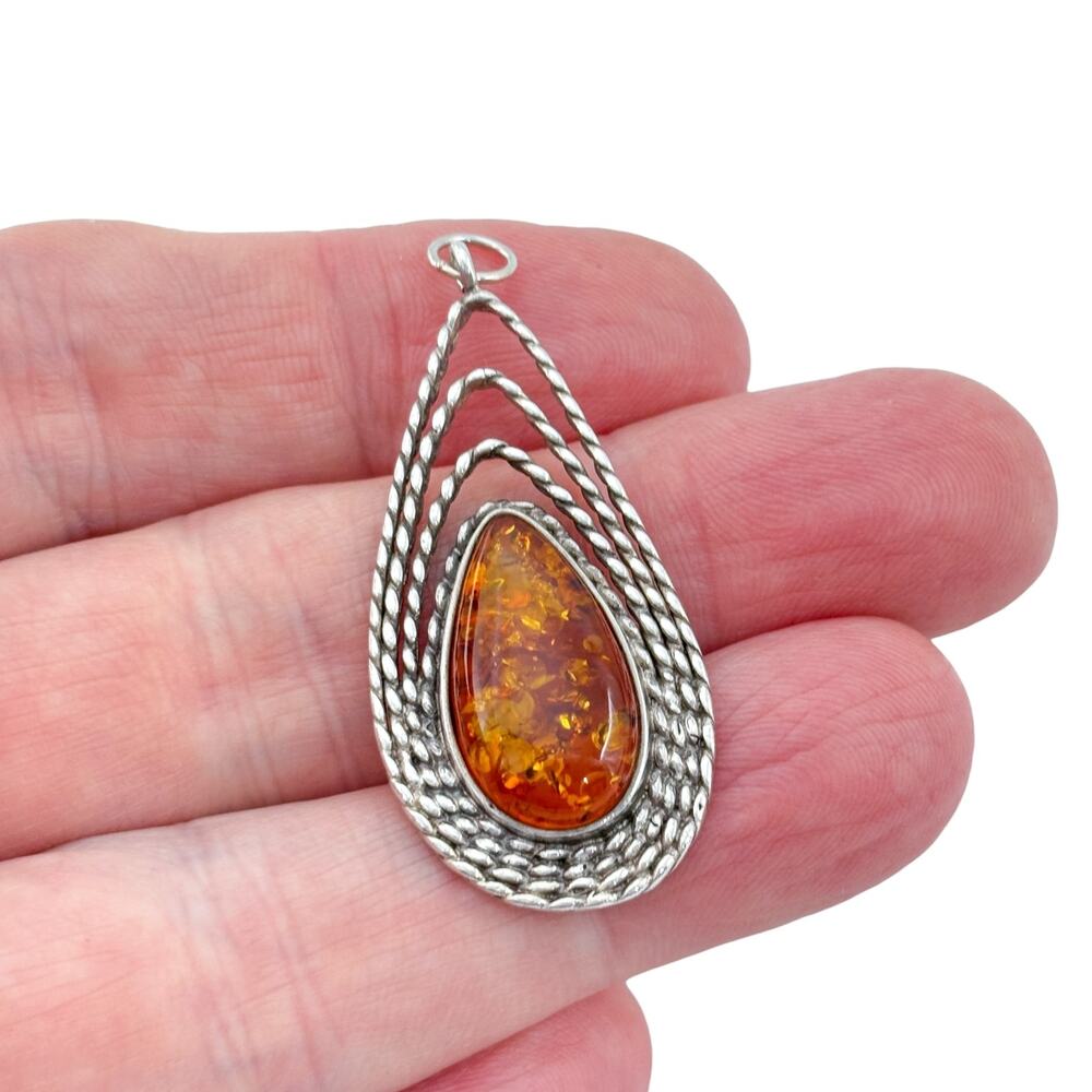 Vintage Sterling Silver 925 Amber Pendant